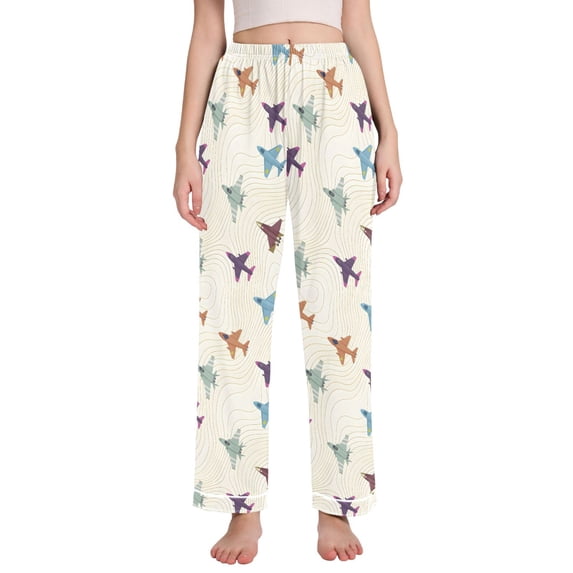 FORMRS Women's Pajama Pants with Pockets Soft Comfy Loungewear Sleep Bottom, Sizes S-2XL, Colorful Cartoon Planes Pattern