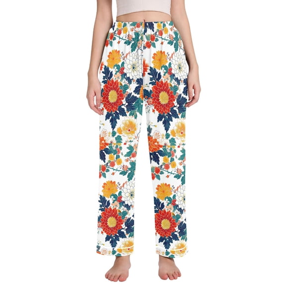 FORMRS Women's Pajama Pants with Pockets Soft Comfy Loungewear Sleep Bottom, Sizes S-2XL, Colorful Flowers Pattern