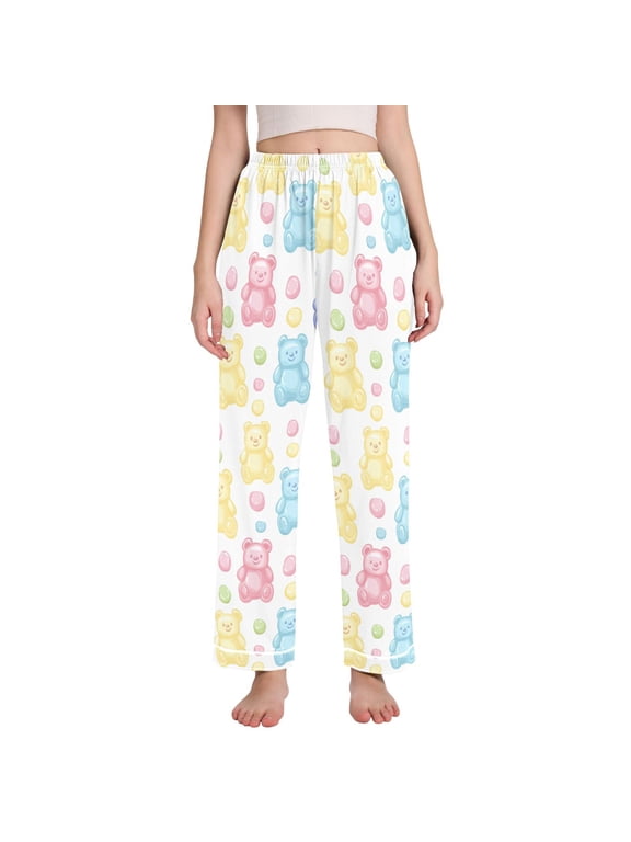 Women's Pajama Pants with Pockets Soft Comfy Loungewear Sleep Bottom, Sizes S-2XL, Colorful Gummy Bears Pattern