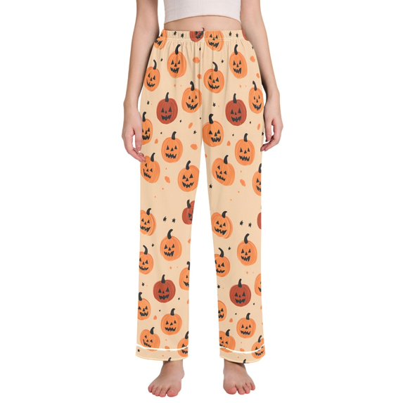 FORMRS Women's Pajama Pants with Pockets Soft Comfy Loungewear Sleep Bottom, Sizes S-2XL, Colorful Halloween Pumpkin Pattern