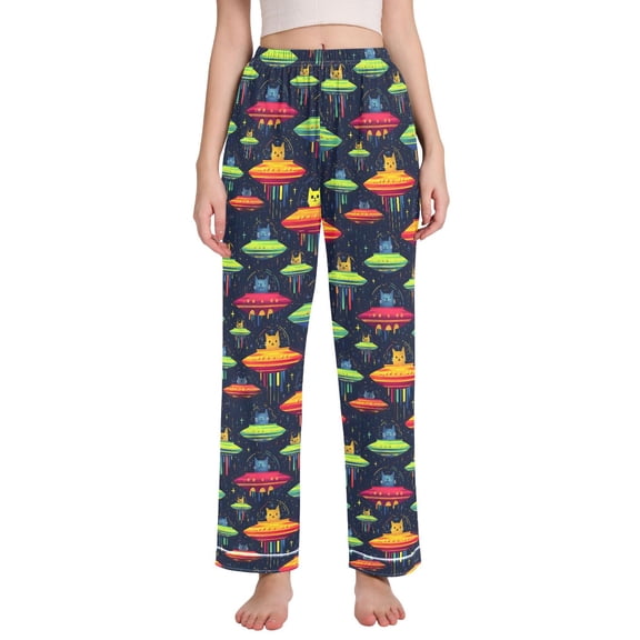 FORMRS Women's Pajama Pants with Pockets Soft Comfy Loungewear Sleep Bottom, Sizes S-2XL, Colorful Space Cat