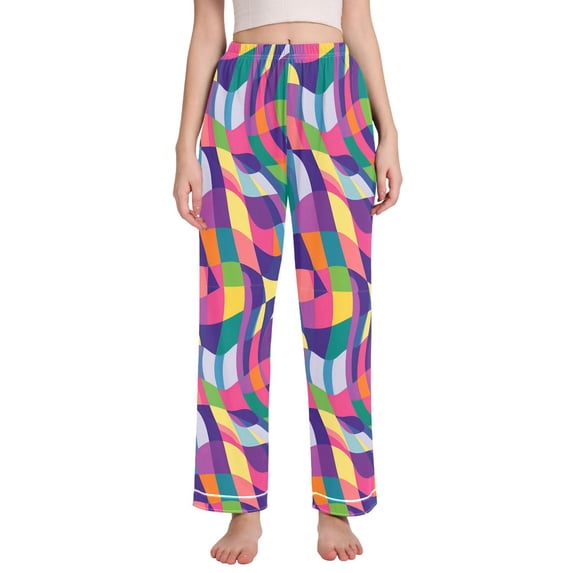 FORMRS Women's Pajama Pants with Pockets Soft Comfy Loungewear Sleep Bottom, Sizes S-2XL, Colorful Wavy Pattern