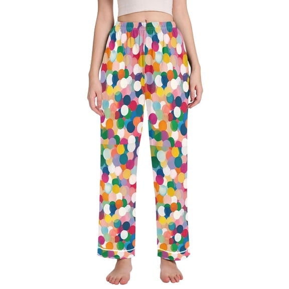 FORMRS Women's Pajama Pants with Pockets Soft Comfy Loungewear Sleep Bottom, Sizes S-2XL, Dark Colorful Circles