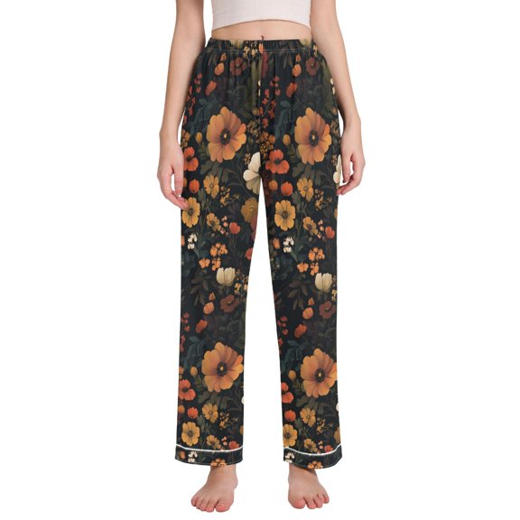 FORMRS Women's Pajama Pants with Pockets Soft Comfy Loungewear Sleep Bottom, Sizes S-2XL, Dark Floral Pattern