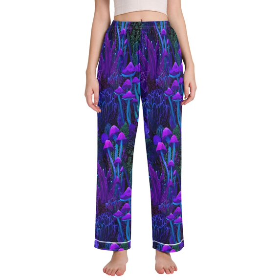 FORMRS Women's Pajama Pants with Pockets Soft Comfy Loungewear Sleep Bottom, Sizes S-2XL, Dark Mushrooms Pattern