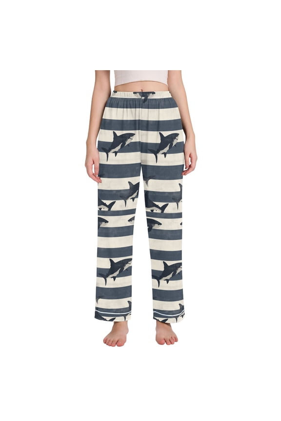 Women's Pajama Pants with Pockets Soft Comfy Loungewear Sleep Bottom, Sizes S-2XL, Dark Sharks
