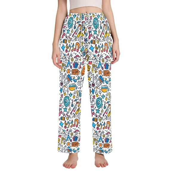 FORMRS Women's Pajama Pants with Pockets Soft Comfy Loungewear Sleep Bottom, Sizes S-2XL, Doodle Pattern