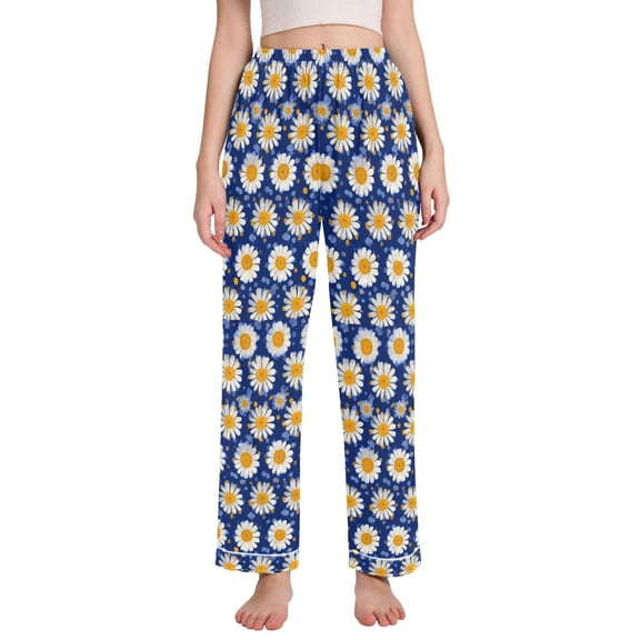 FORMRS Women's Pajama Pants with Pockets Soft Comfy Loungewear Sleep Bottom, Sizes S-2XL, Elegant Daisy Pattern