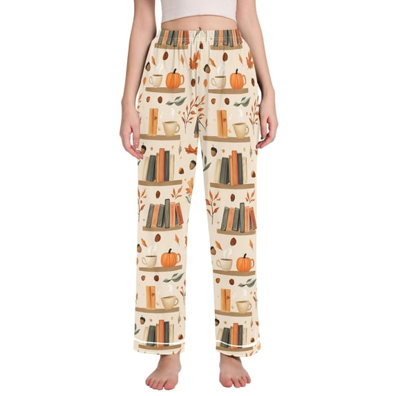 FORMRS Women's Pajama Pants with Pockets Soft Comfy Loungewear Sleep Bottom, Sizes S-2XL, Fall Book Shelf