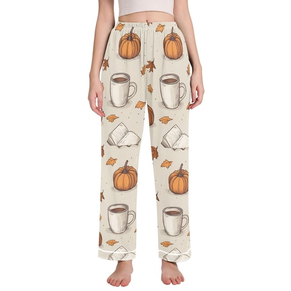 FORMRS Women's Pajama Pants with Pockets Soft Comfy Loungewear Sleep Bottom, Sizes S-2XL, Fall Pumpkin Pattern