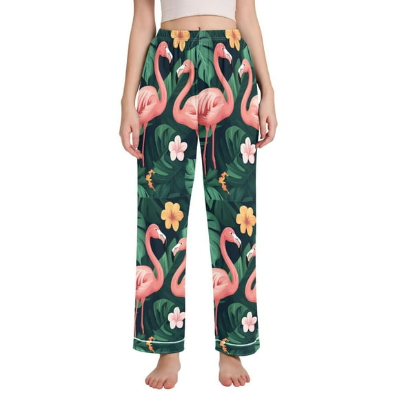 FORMRS Women's Pajama Pants with Pockets Soft Comfy Loungewear Sleep Bottom, Sizes S-2XL, Flamingo Leaves Pattern