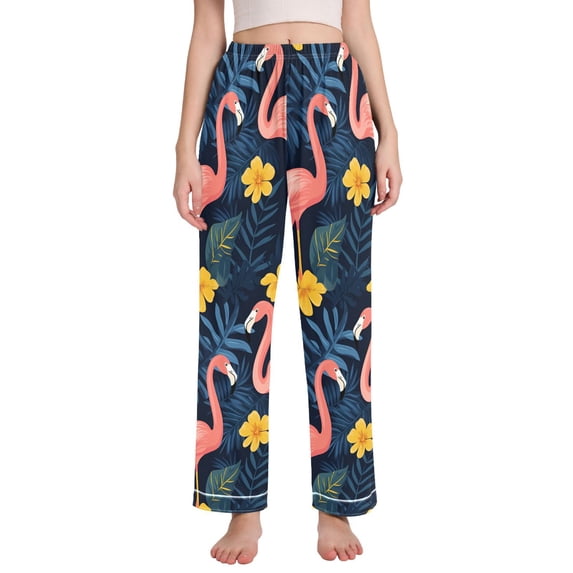 FORMRS Women's Pajama Pants with Pockets Soft Comfy Loungewear Sleep Bottom, Sizes S-2XL, Floral Flamingo