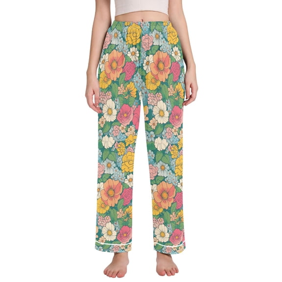 FORMRS Women's Pajama Pants with Pockets Soft Comfy Loungewear Sleep Bottom, Sizes S-2XL, Floral Pattern