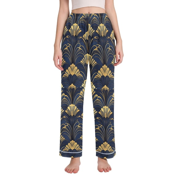 FORMRS Women's Pajama Pants with Pockets Soft Comfy Loungewear Sleep Bottom, Sizes S-2XL, Gold Art Pattern