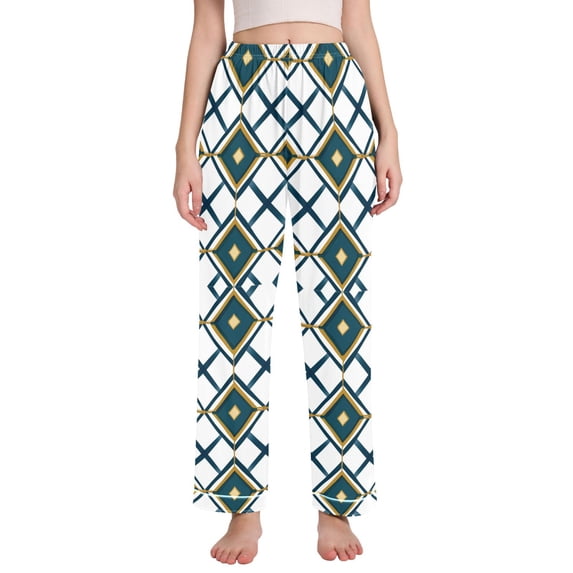 FORMRS Women's Pajama Pants with Pockets Soft Comfy Loungewear Sleep Bottom, Sizes S-2XL, Gold Geometric Pattern