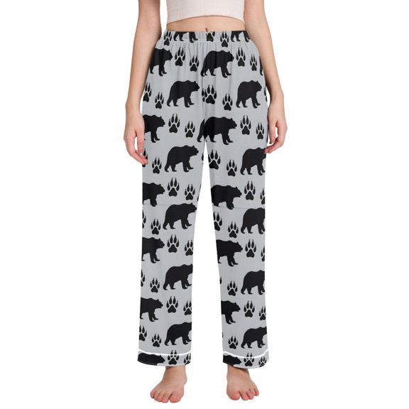 FORMRS Women's Pajama Pants with Pockets Soft Comfy Loungewear Sleep Bottom, Sizes S-2XL, Gray Bear Paws Pattern
