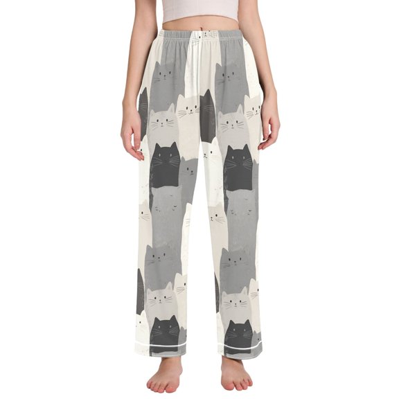 FORMRS Women's Pajama Pants with Pockets Soft Comfy Loungewear Sleep Bottom, Sizes S-2XL, Gray Cute Cats