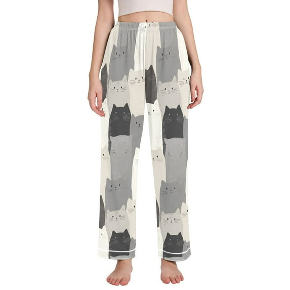 FORMRS Women's Pajama Pants with Pockets Soft Comfy Loungewear Sleep Bottom, Sizes S-2XL, Gray Cute Cats