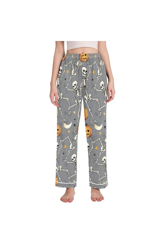 Women's Pajama Pants with Pockets Soft Comfy Loungewear Sleep Bottom, Sizes S-2XL, Gray Halloween Dancing