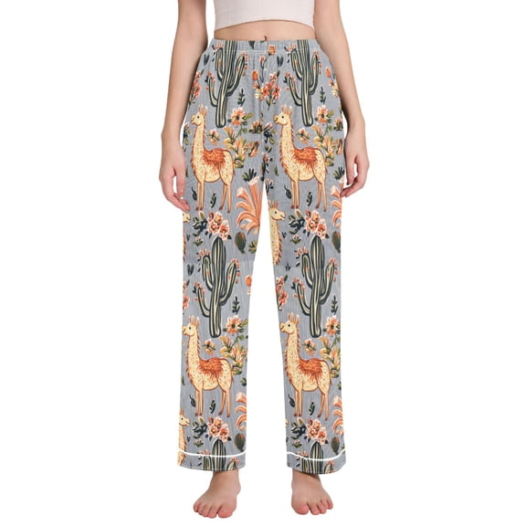 FORMRS Women's Pajama Pants with Pockets Soft Comfy Loungewear Sleep Bottom, Sizes S-2XL, Gray Llama Pattern