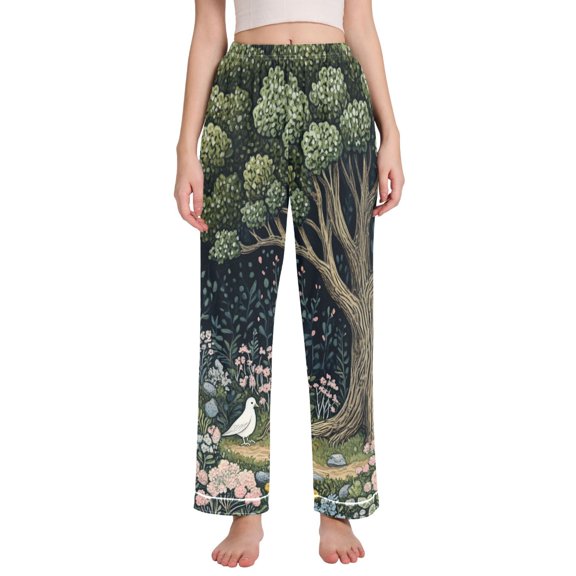 FORMRS Women's Pajama Pants with Pockets Soft Comfy Loungewear Sleep Bottom, Sizes S-2XL, Green Forest Scene