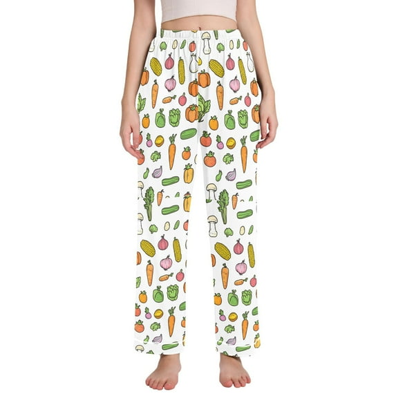 FORMRS Women's Pajama Pants with Pockets Soft Comfy Loungewear Sleep Bottom, Sizes S-2XL, Green Vegetables Pattern