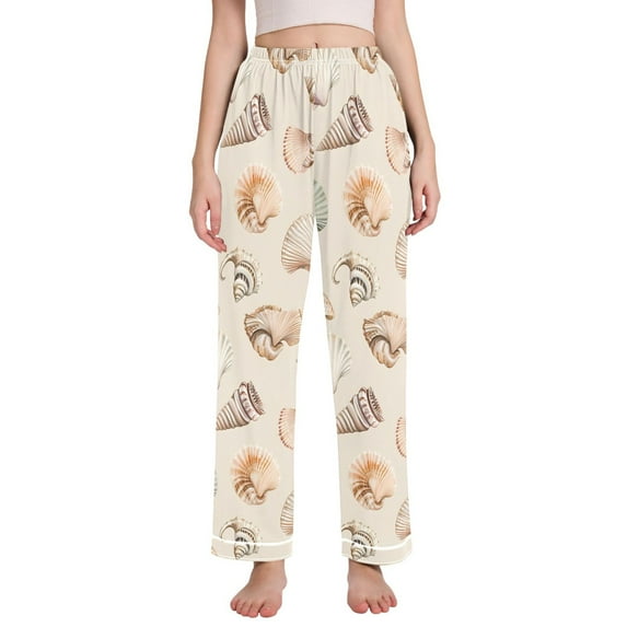 FORMRS Women's Pajama Pants with Pockets Soft Comfy Loungewear Sleep Bottom, Sizes S-2XL, Green Watercolor Seashells