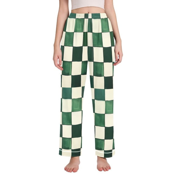 FORMRS Women's Pajama Pants with Pockets Soft Comfy Loungewear Sleep Bottom, Sizes S-2XL, Green and White Plaid Pattern