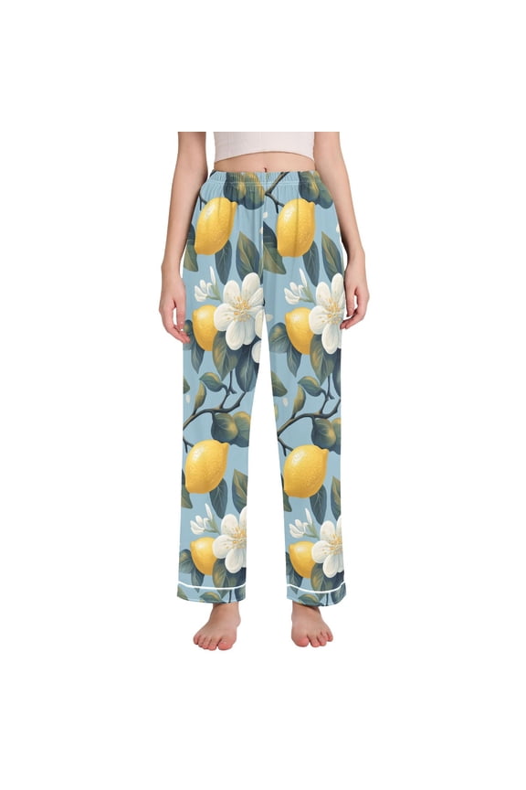 Women's Pajama Pants with Pockets Soft Comfy Loungewear Sleep Bottom, Sizes S-2XL, Lemon Pattern