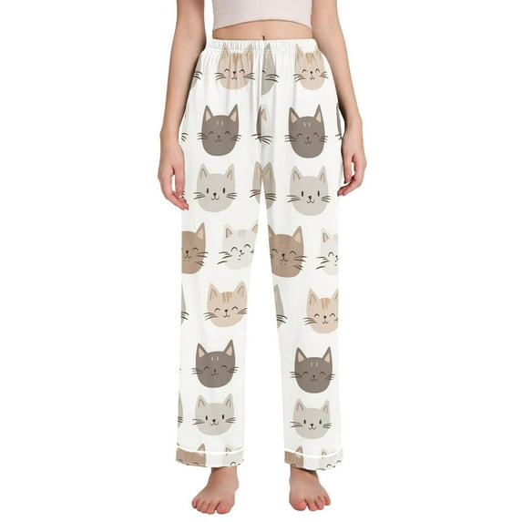 FORMRS Women's Pajama Pants with Pockets Soft Comfy Loungewear Sleep Bottom, Sizes S-2XL, Light Gray Cat Pattern