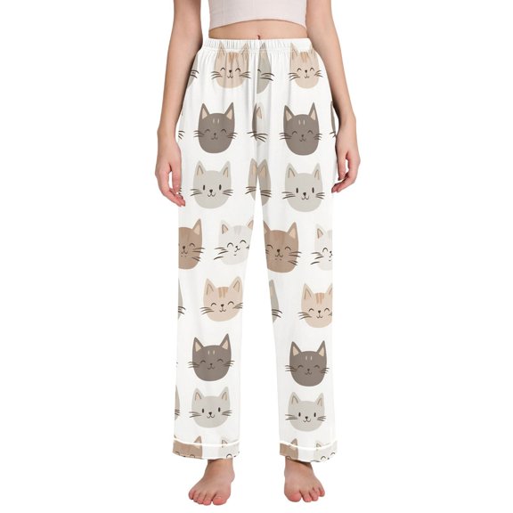 FORMRS Women's Pajama Pants with Pockets Soft Comfy Loungewear Sleep Bottom, Sizes S-2XL, Light Gray Cat Pattern
