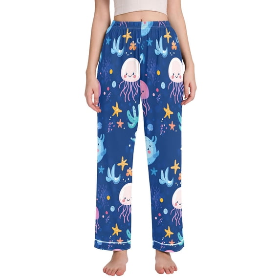 FORMRS Women's Pajama Pants with Pockets Soft Comfy Loungewear Sleep Bottom, Sizes S-2XL, Light Pink Jellyfish