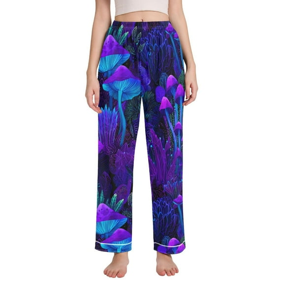 FORMRS Women's Pajama Pants with Pockets Soft Comfy Loungewear Sleep Bottom, Sizes S-2XL, Night Mushrooms Pattern