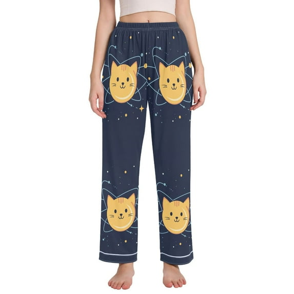 FORMRS Women's Pajama Pants with Pockets Soft Comfy Loungewear Sleep Bottom, Sizes S-2XL, Orange Cat Planet