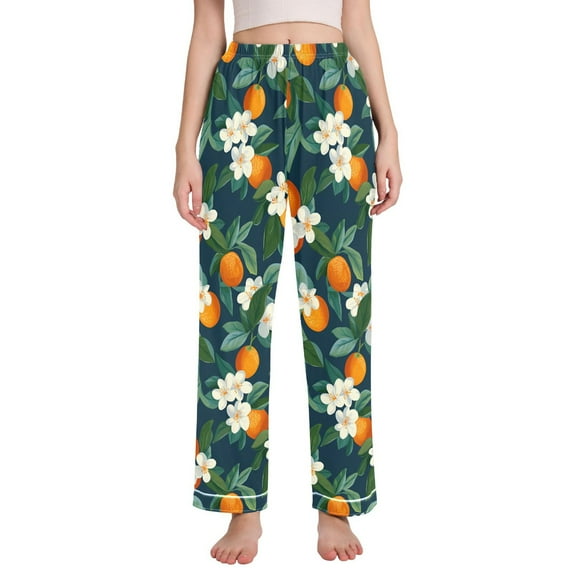 FORMRS Women's Pajama Pants with Pockets Soft Comfy Loungewear Sleep Bottom, Sizes S-2XL, Orange Fruit