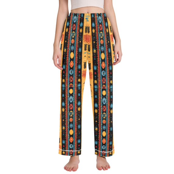 FORMRS Women's Pajama Pants with Pockets Soft Comfy Loungewear Sleep Bottom, Sizes S-2XL, Orange Geometric