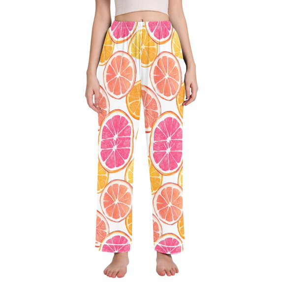 FORMRS Women's Pajama Pants with Pockets Soft Comfy Loungewear Sleep Bottom, Sizes S-2XL, Orange Grapefruit Slices
