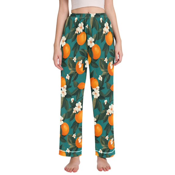 FORMRS Women's Pajama Pants with Pockets Soft Comfy Loungewear Sleep Bottom, Sizes S-2XL, Orange Leaves