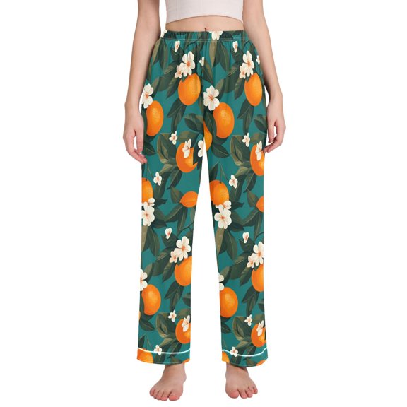 FORMRS Women's Pajama Pants with Pockets Soft Comfy Loungewear Sleep Bottom, Sizes S-2XL, Orange Leaves