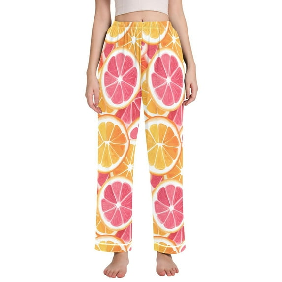 FORMRS Women's Pajama Pants with Pockets Soft Comfy Loungewear Sleep Bottom, Sizes S-2XL, Pink Grapefruit Slices