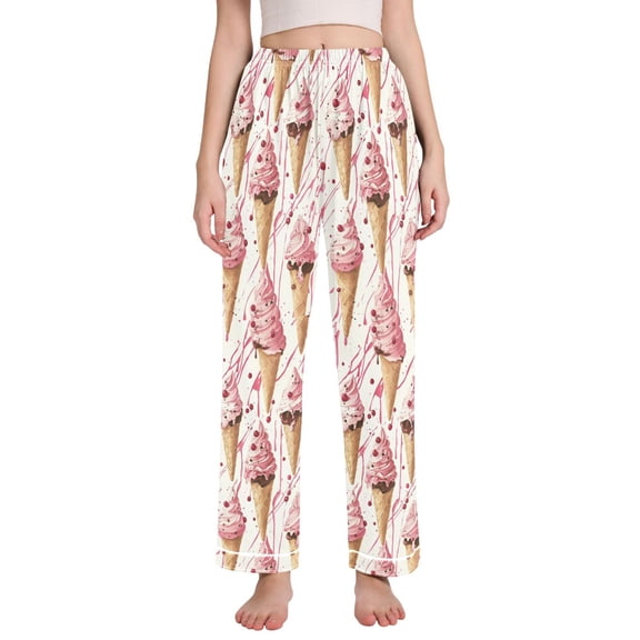 FORMRS Women's Pajama Pants with Pockets Soft Comfy Loungewear Sleep Bottom, Sizes S-2XL, Pink Ice Cream Pattern
