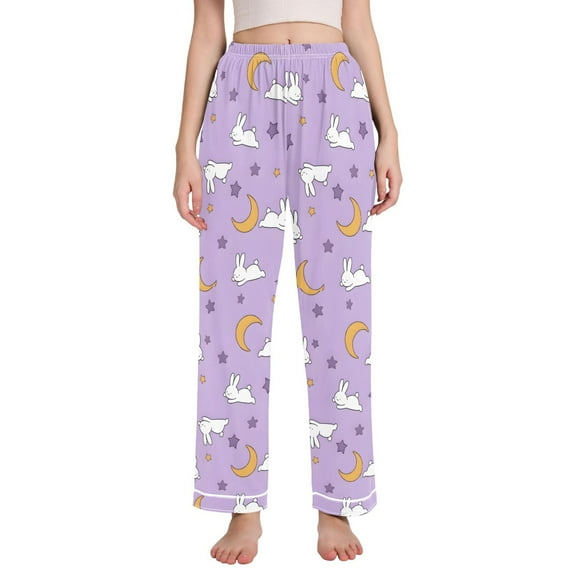 FORMRS Women's Pajama Pants with Pockets Soft Comfy Loungewear Sleep Bottom, Sizes S-2XL, Purple Cartoon Rabbit Pattern