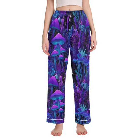 FORMRS Women's Pajama Pants with Pockets Soft Comfy Loungewear Sleep Bottom, Sizes S-2XL, Purple Mushrooms Pattern