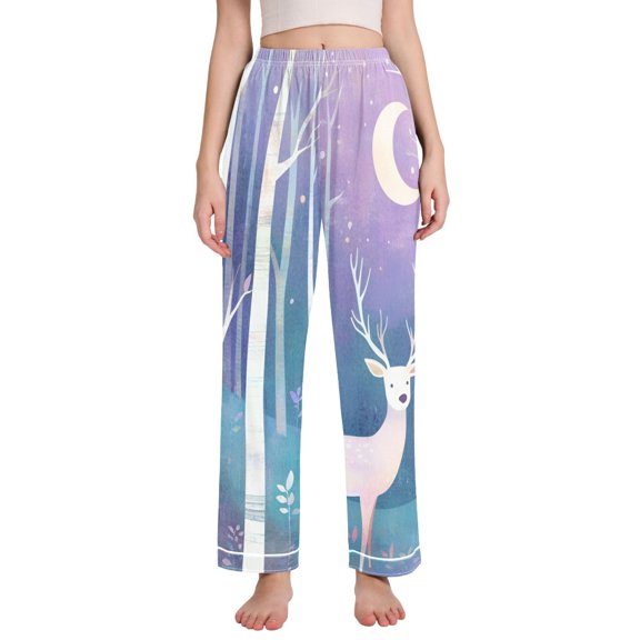 FORMRS Women's Pajama Pants with Pockets Soft Comfy Loungewear Sleep Bottom, Sizes S-2XL, Purple Night Deer