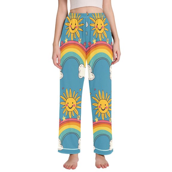 FORMRS Women's Pajama Pants with Pockets Soft Comfy Loungewear Sleep Bottom, Sizes S-2XL, Rainbow with Stars