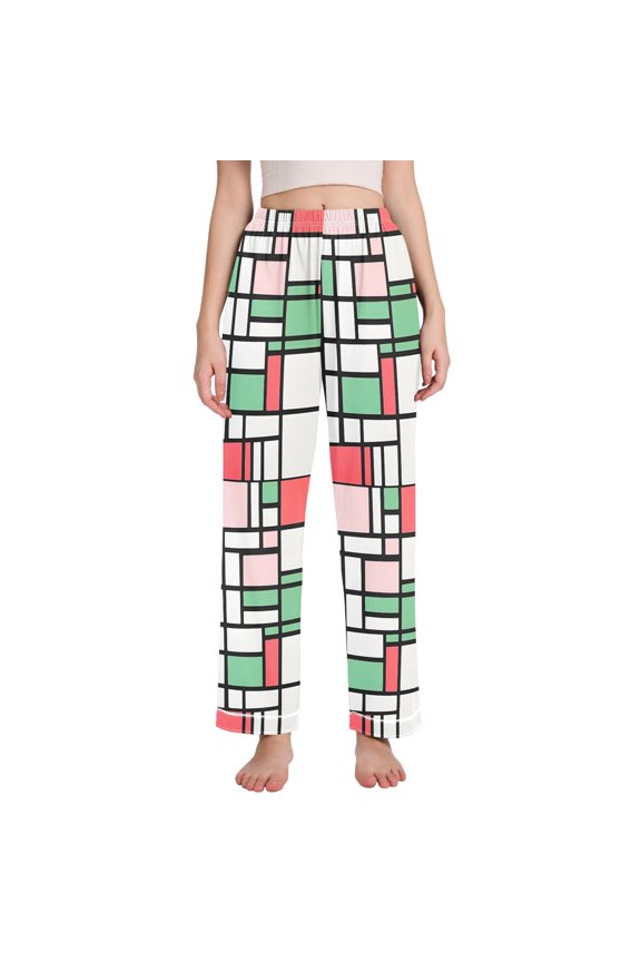 Women's Pajama Pants with Pockets Soft Comfy Loungewear Sleep Bottom, Sizes S-2XL, Red Abstract Geometric