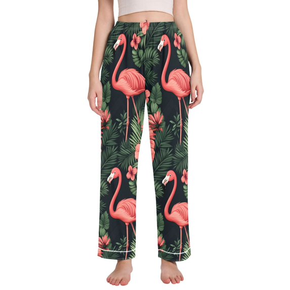 FORMRS Women's Pajama Pants with Pockets Soft Comfy Loungewear Sleep Bottom, Sizes S-2XL, Red Flamingo Pattern