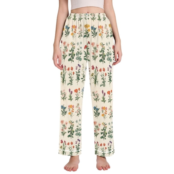 FORMRS Women's Pajama Pants with Pockets Soft Comfy Loungewear Sleep Bottom, Sizes S-2XL, Red Floral