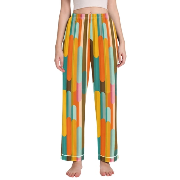 FORMRS Women's Pajama Pants with Pockets Soft Comfy Loungewear Sleep Bottom, Sizes S-2XL, Retro Abstract Pattern