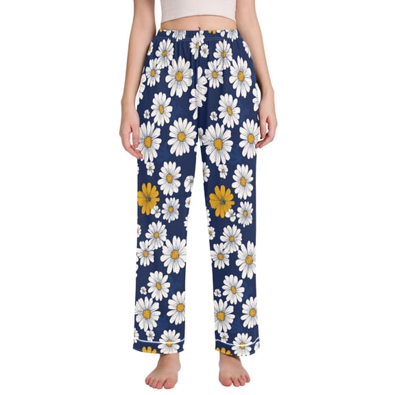 FORMRS Women's Pajama Pants with Pockets Soft Comfy Loungewear Sleep Bottom, Sizes S-2XL, Retro Daisy Pattern